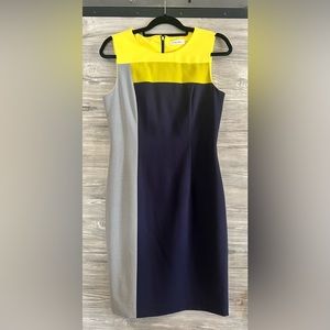 Calvin Klein Colorblock Dress in Navy, Grey, and Yellow in size 8